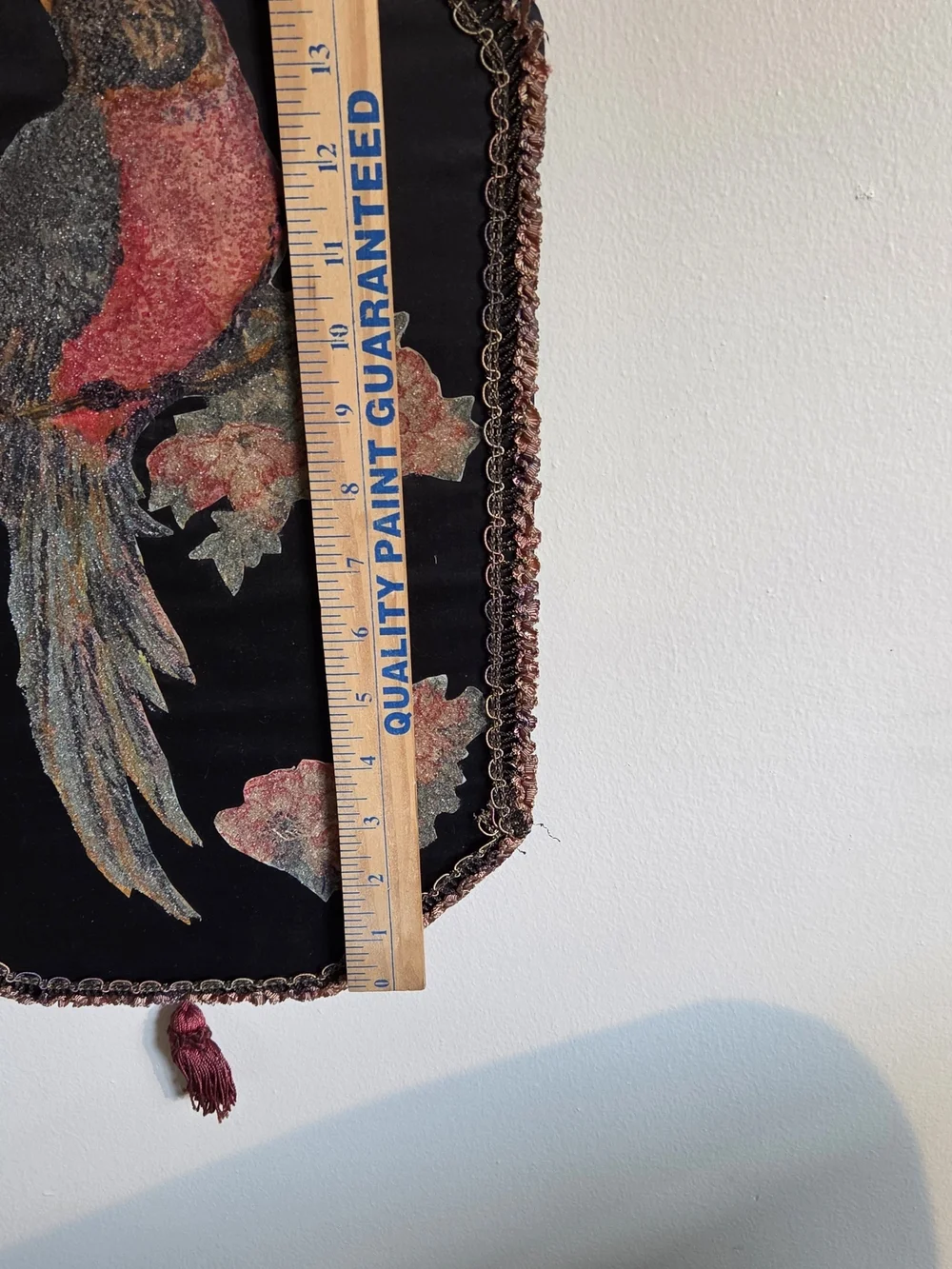Decorative Black Velvet Bird Wall Hanging with Pink and Brown Embroidery
